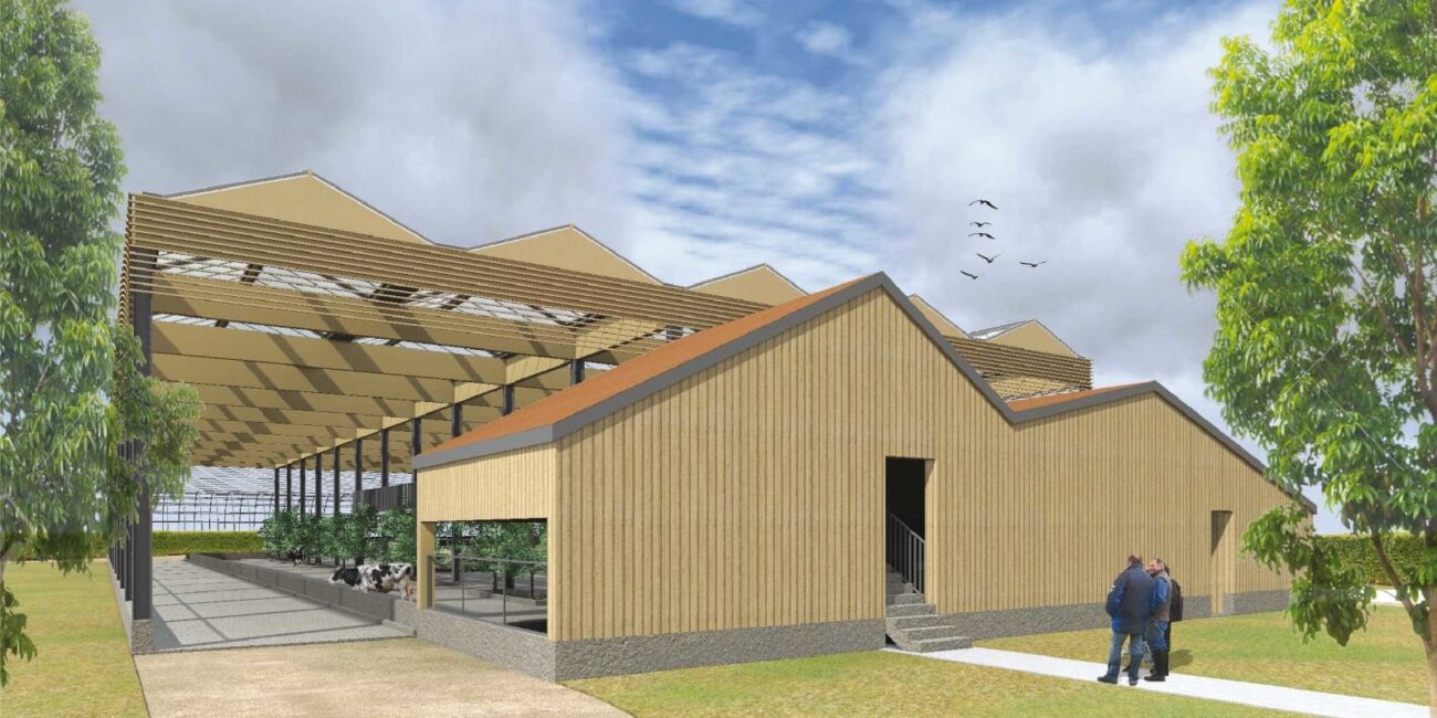 Progetto per azienda agricola, rendering della Stalla Giardino, dett. esterno. Luca Rigoni architetto, Bressanvido.