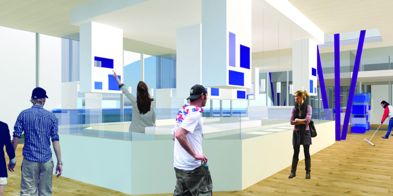 Allestimento Bar Bianco Lattebusche, dett. rendering allestimenti.