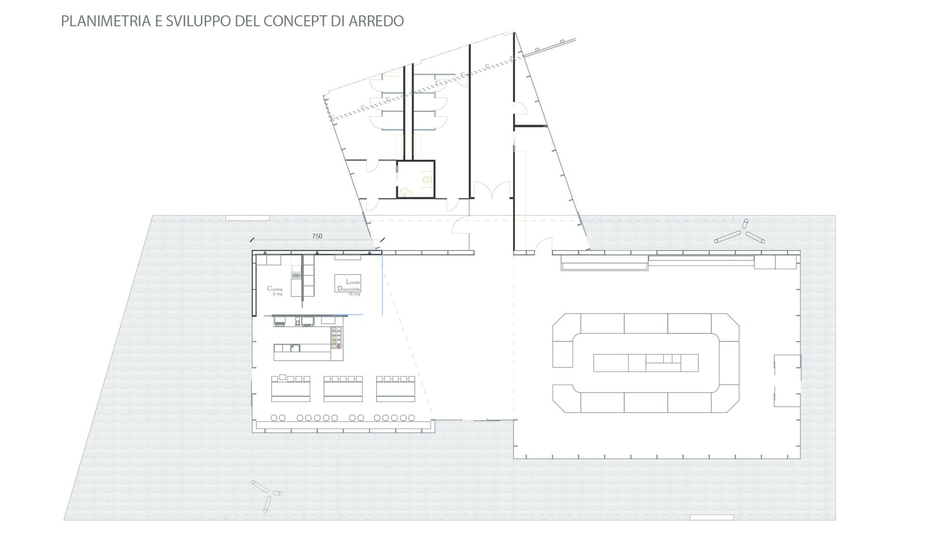 Piantina allestimento Lattebusche Bar Bianco a Bressanvido, Vicenza.