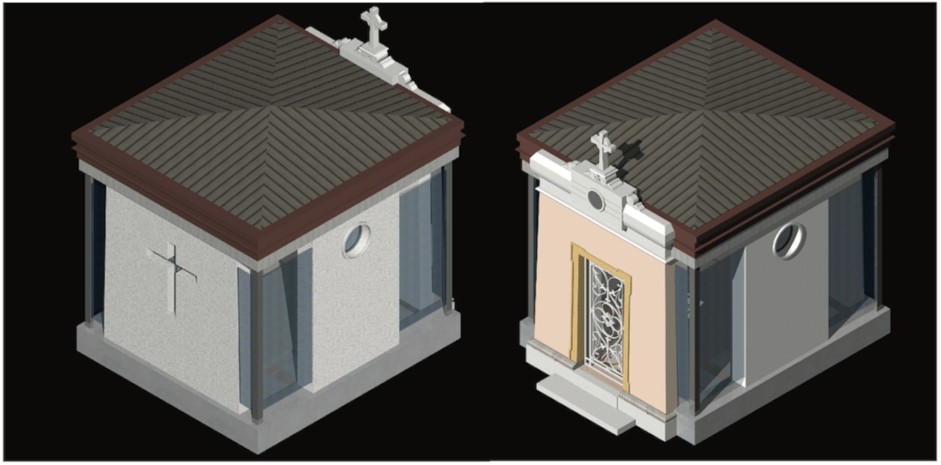 Rendering cappella cimiteriale privata. Architettura sacra, Luca Rigoni architetto a Vicenza.